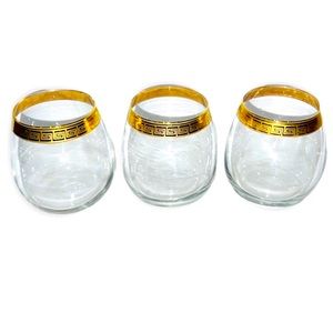 3 Vintage Gold Rim Glasses Made In Italy Solomons Key Design greek key stemless